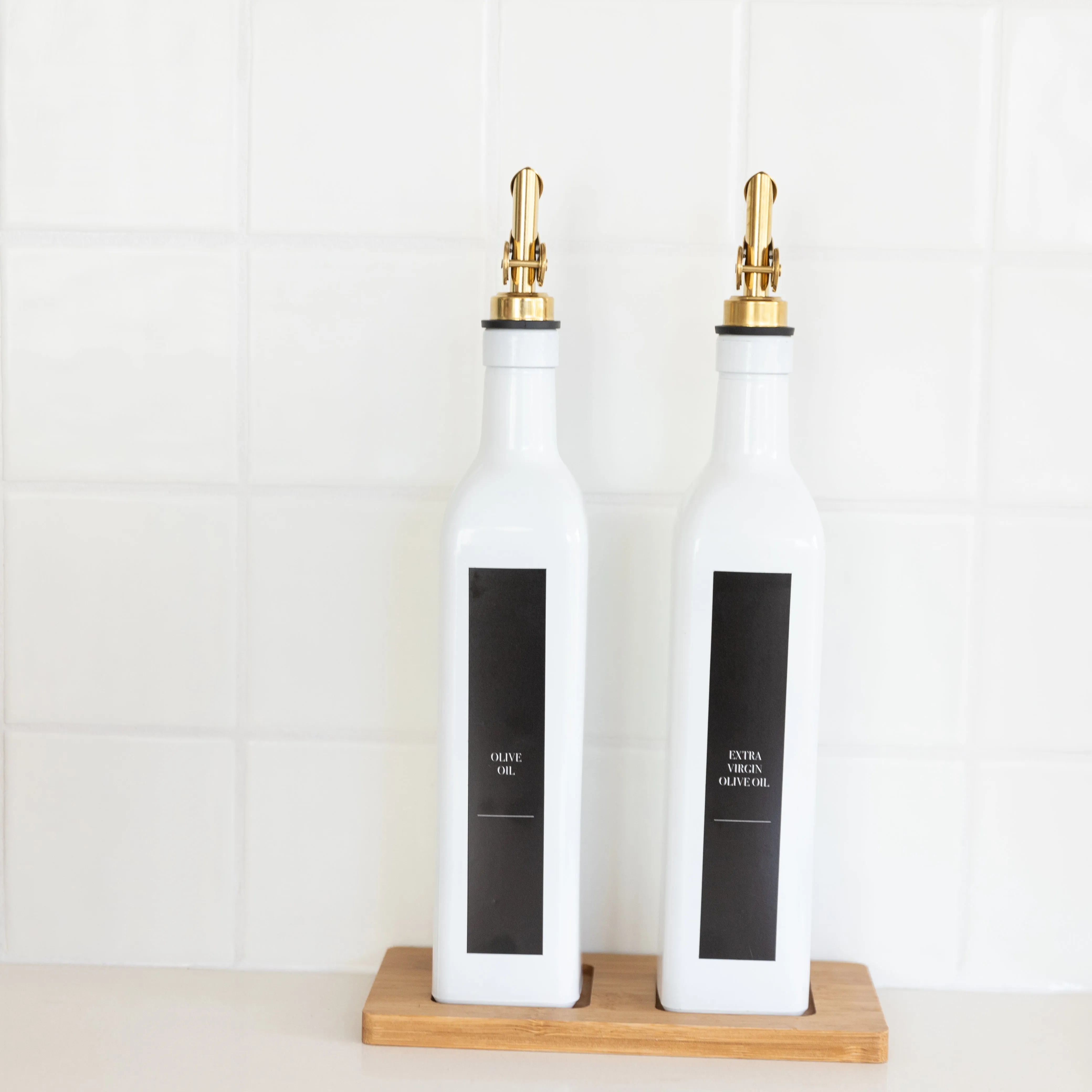 White Oil & Vinegar Bottle with Gold Pourer - 500ml