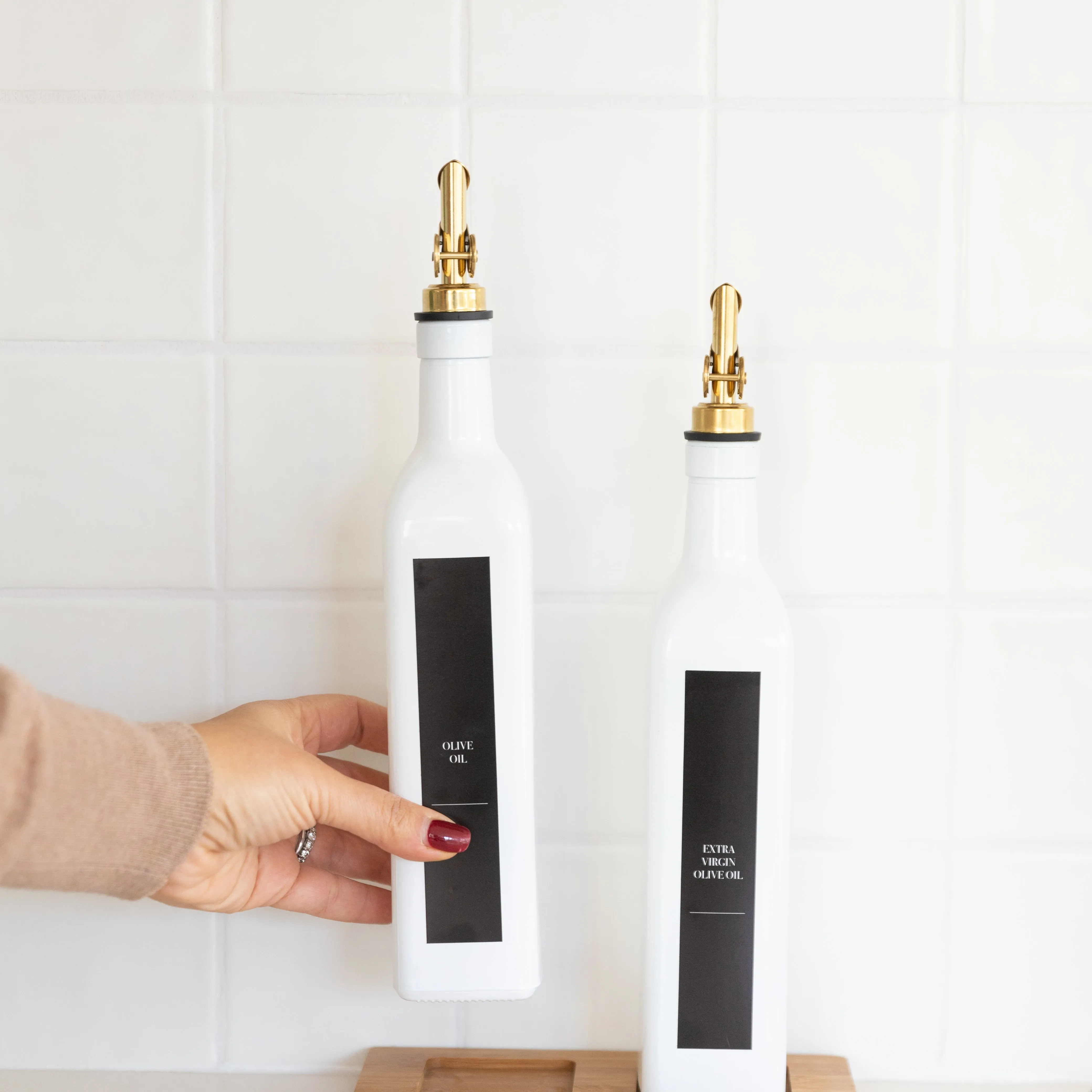 White Oil & Vinegar Bottle with Gold Pourer - 500ml
