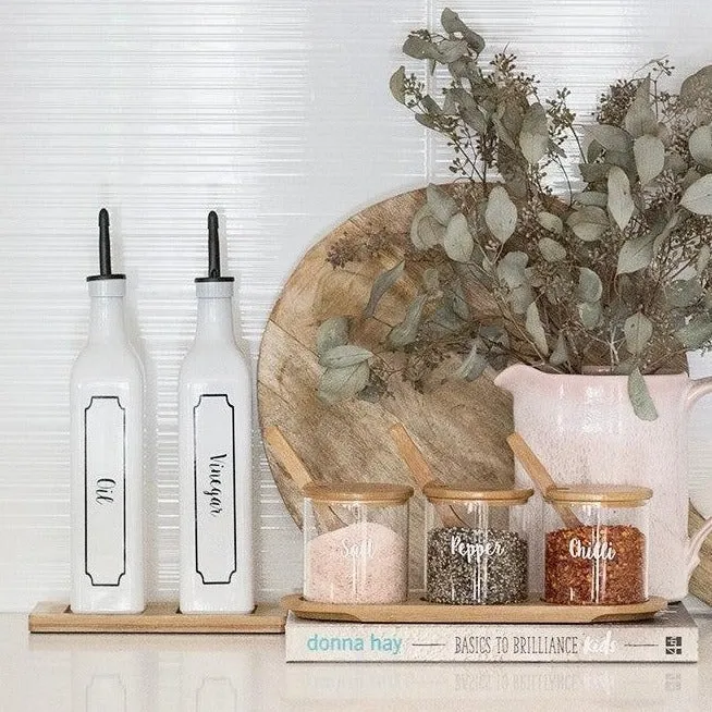 White Oil & Vinegar bottles with Bamboo tray - 500ml