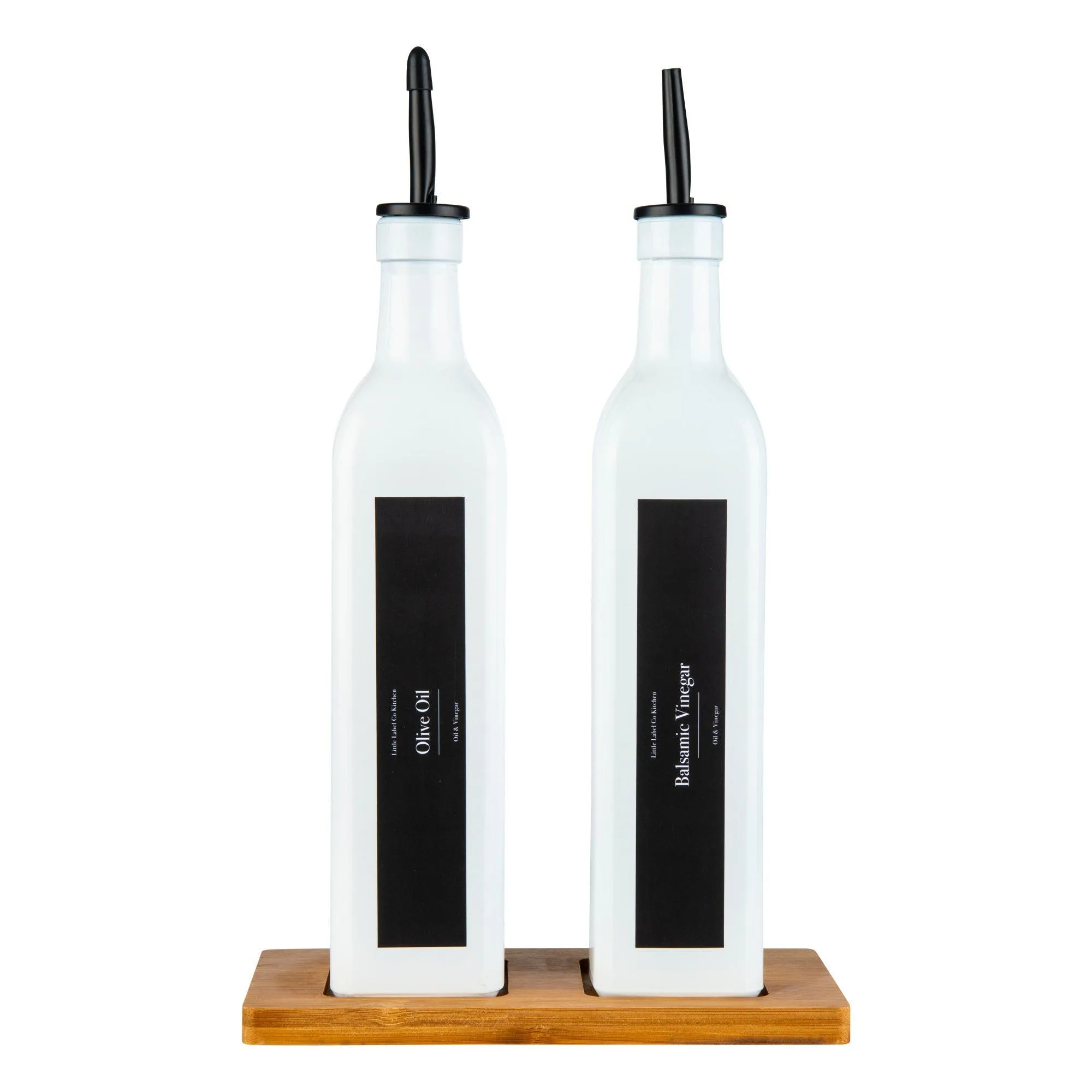 White Oil & Vinegar bottles with Bamboo tray - 500ml