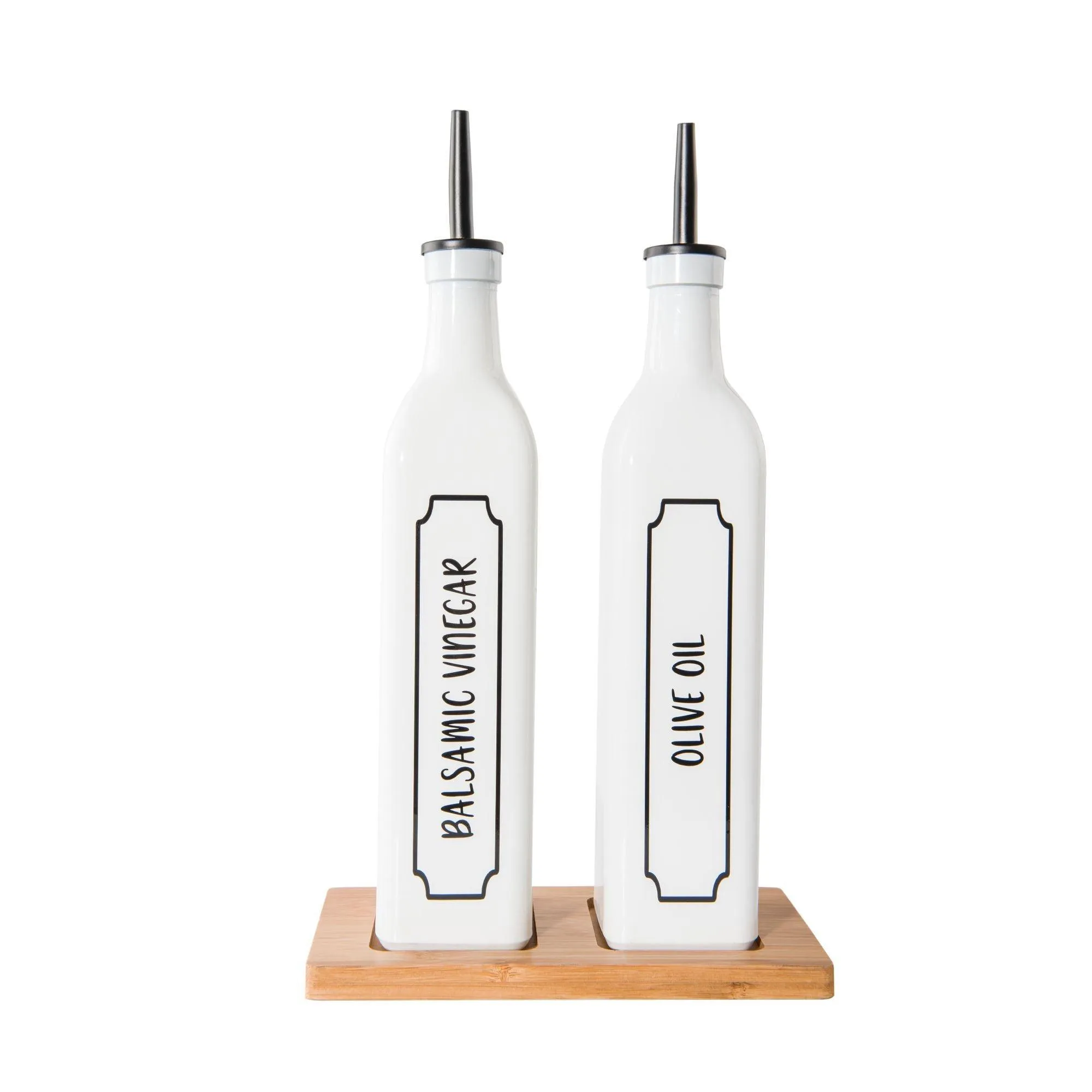White Oil & Vinegar bottles with Bamboo tray - 500ml