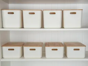 White Storage Container with Bamboo Lid - 8 Pack Figurines,Decorative Ornaments