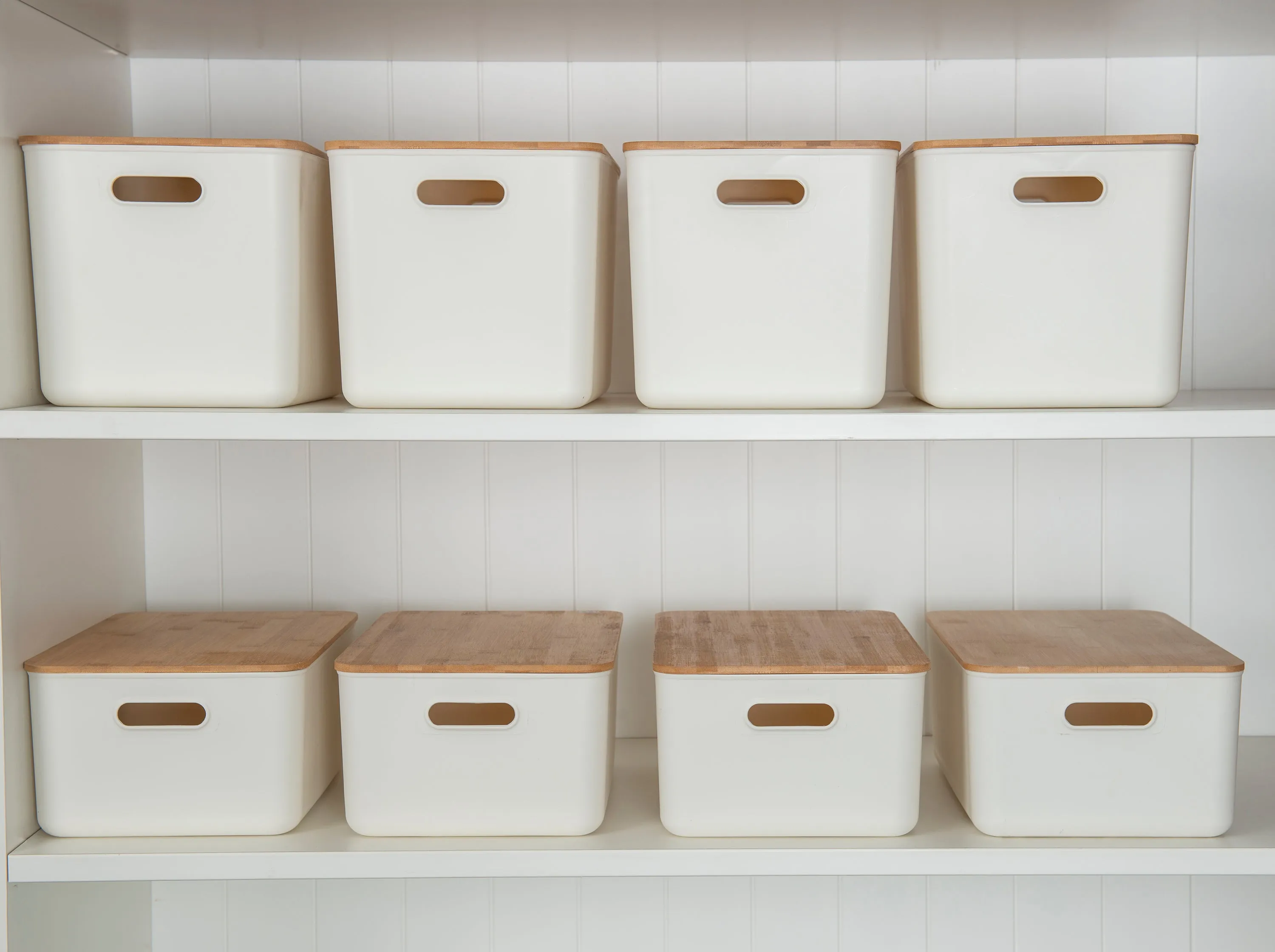 White Storage Container with Bamboo Lid - 8 Pack Figurines,Decorative Ornaments