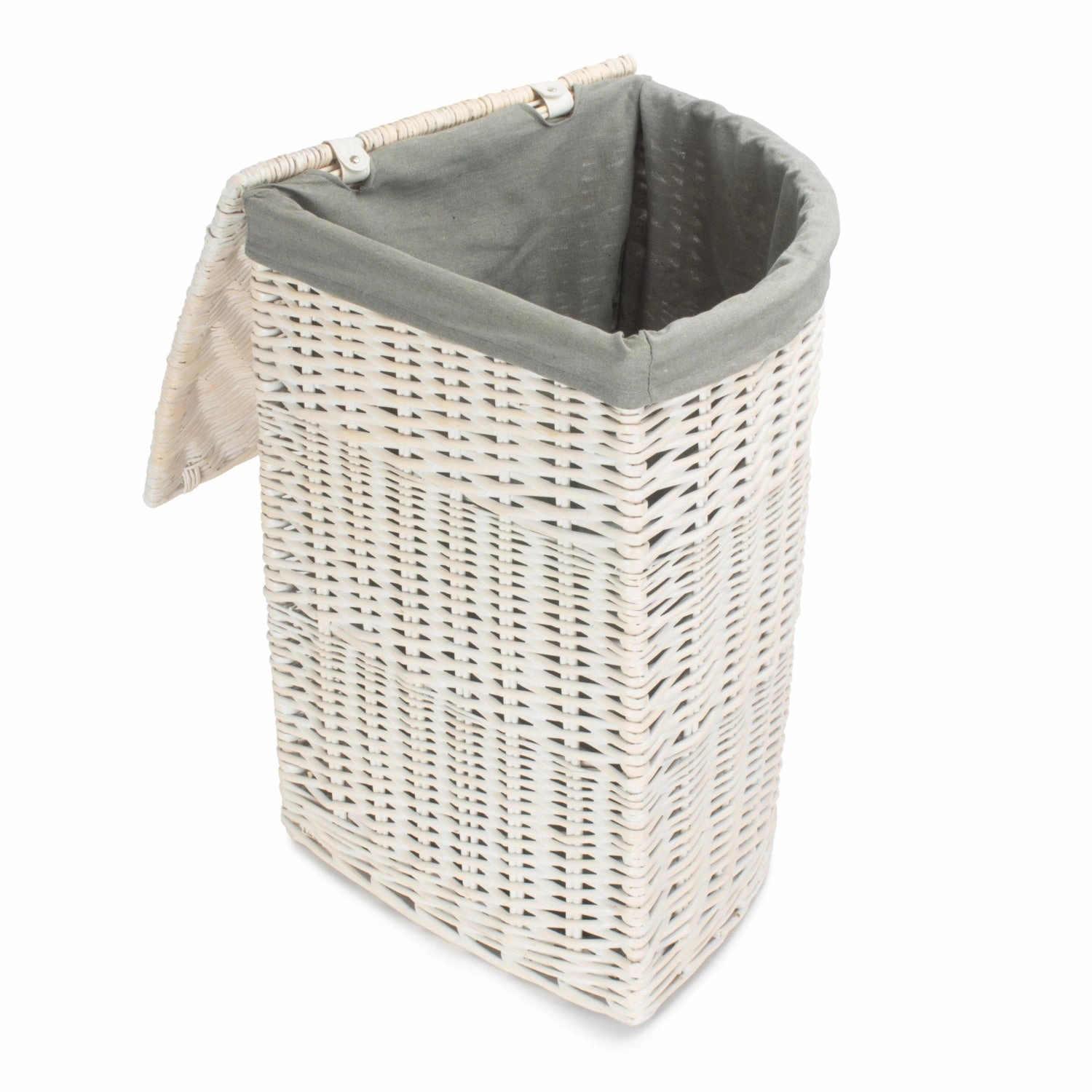 White Wash Willow Corner Laundry Hamper with Grey Sage Lining - Large