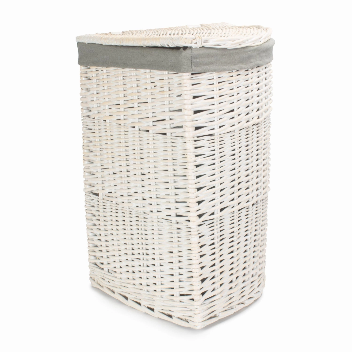 White Wash Willow Corner Laundry Hamper with Grey Sage Lining - Large