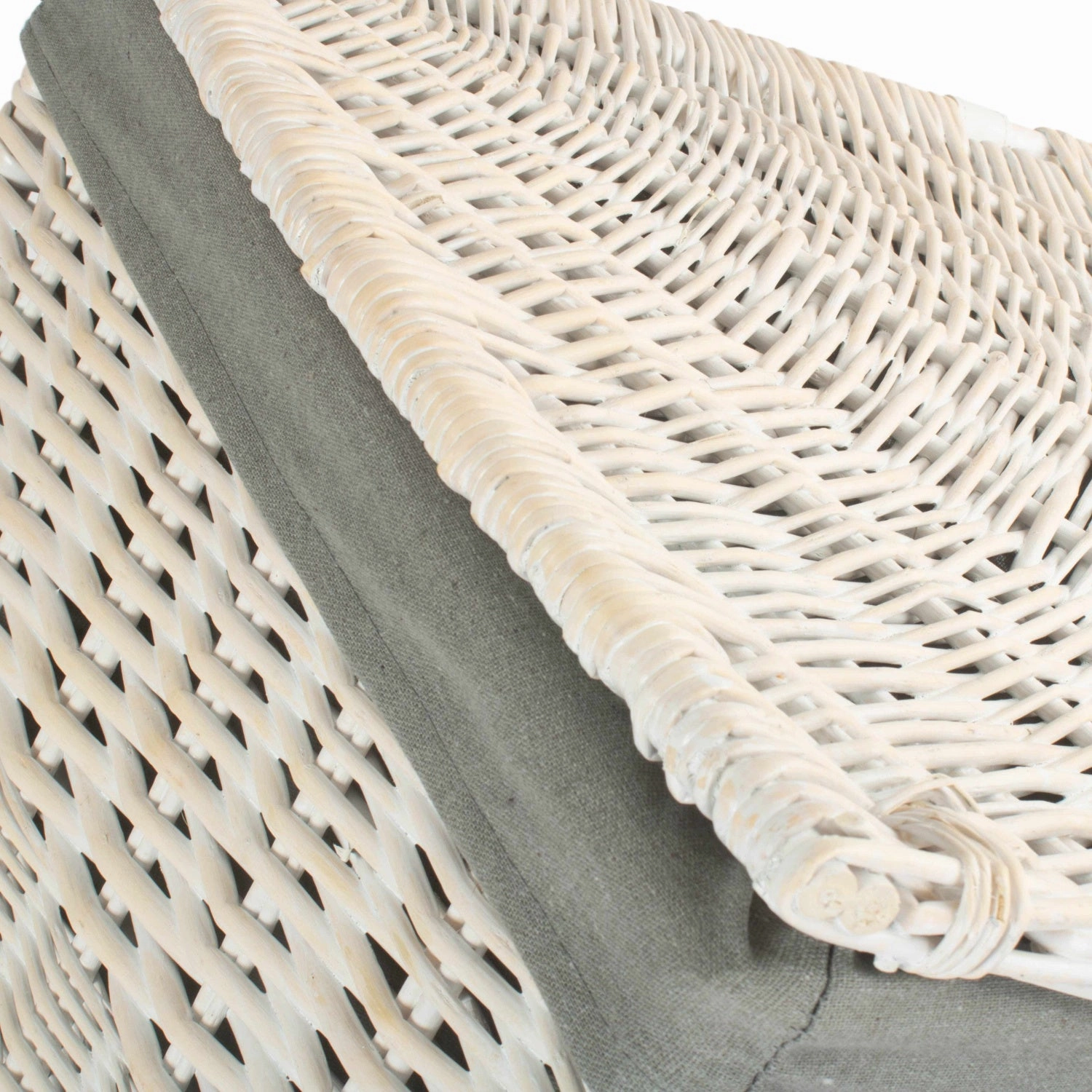 White Wash Willow Corner Laundry Hamper with Grey Sage Lining - Large