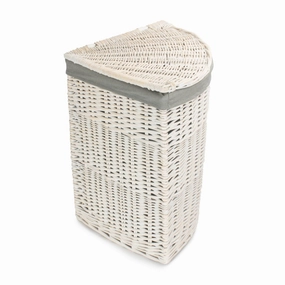White Wash Willow Corner Laundry Hamper with Grey Sage Lining - Large laundry organizer,dirty clothes basket,plastic laundry basket