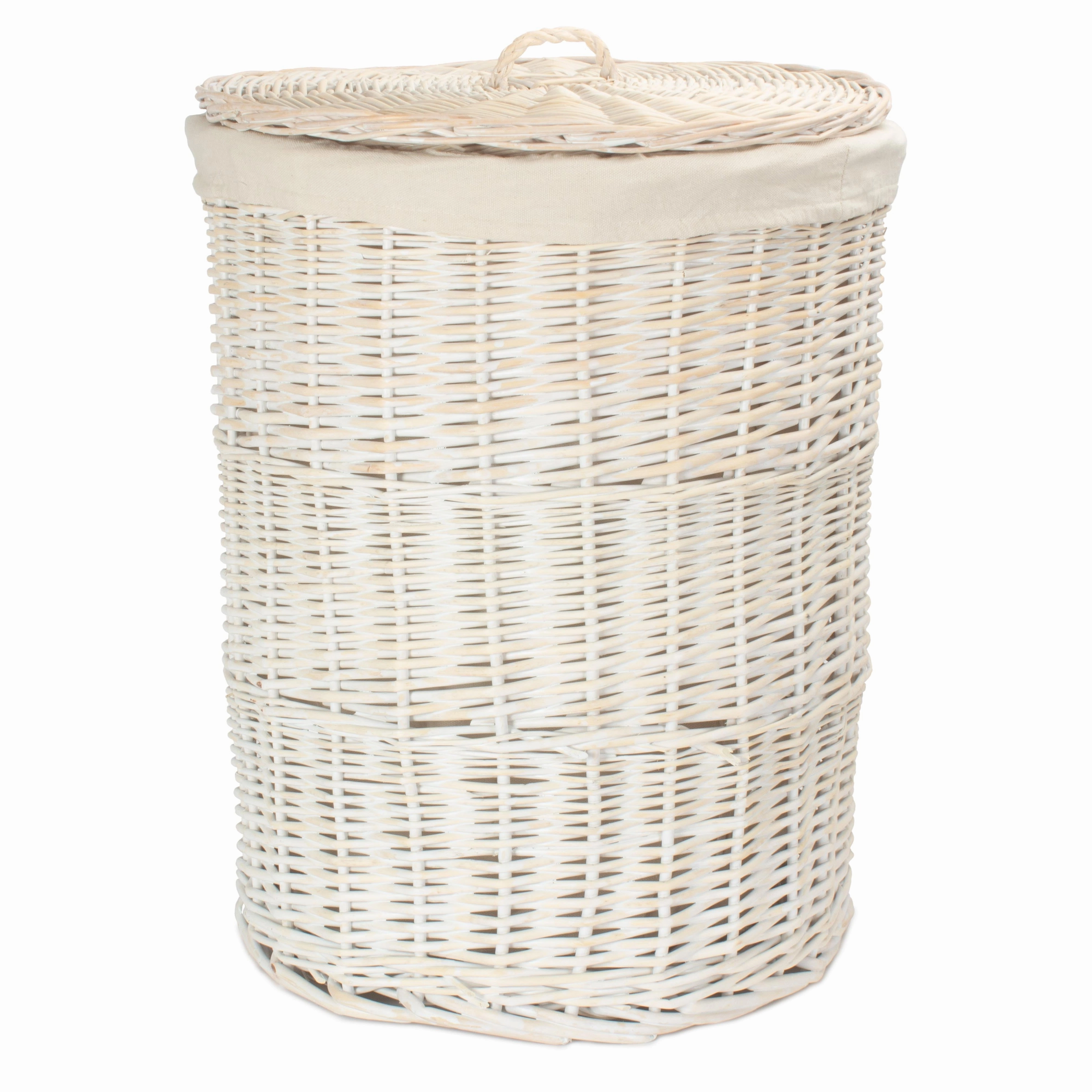 White Wash Willow Round Laundry Hamper with White Lining - Large laundry organizer,dirty clothes basket,plastic laundry basket
