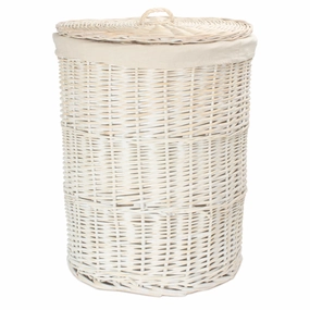White Wash Willow Round Laundry Hamper with White Lining - Large laundry organizer,dirty clothes basket,plastic laundry basket