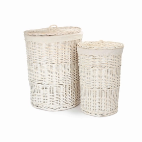 White Wash Willow Round Laundry Hamper with White Lining Set 2 laundry organizer,dirty clothes basket,plastic laundry basket