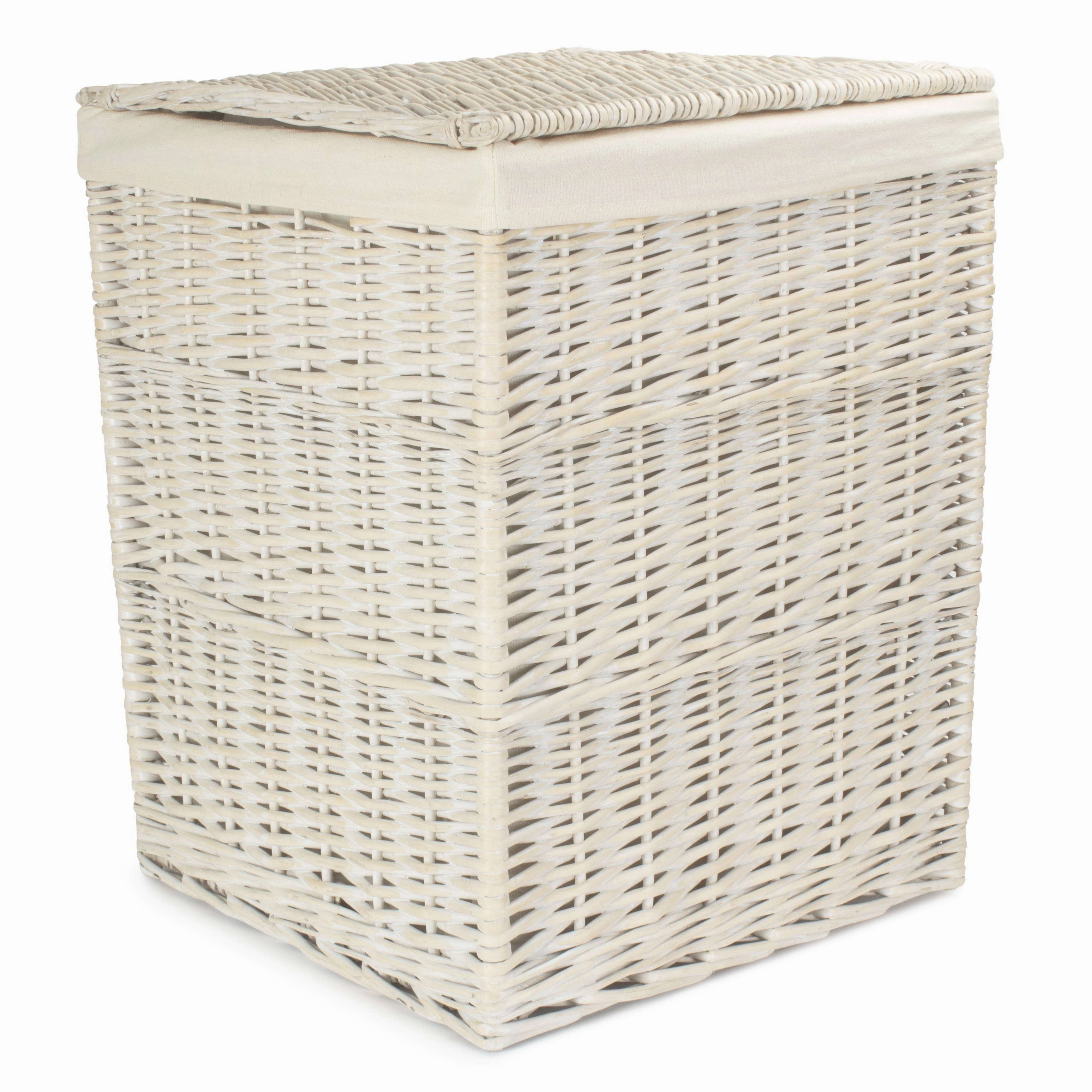 White Wash Willow Square Laundry Hamper with White Lining - Large laundry organizer,dirty clothes basket,plastic laundry basket