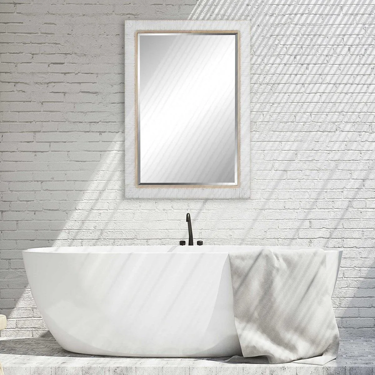 Whitewashed Rattan Wrapped Frame Wall Mirror