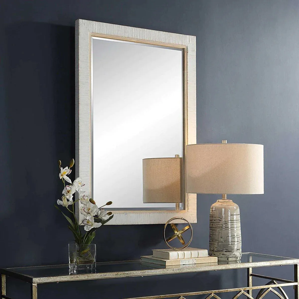 Whitewashed Rattan Wrapped Frame Wall Mirror