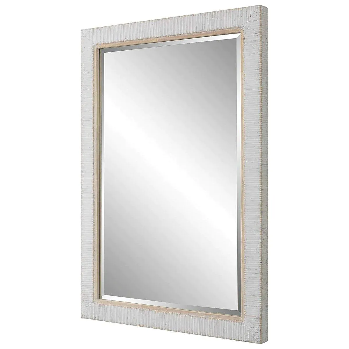Whitewashed Rattan Wrapped Frame Wall Mirror