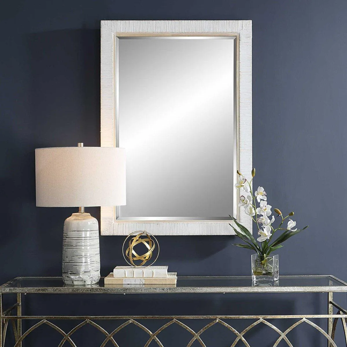 Whitewashed Rattan Wrapped Frame Wall Mirror