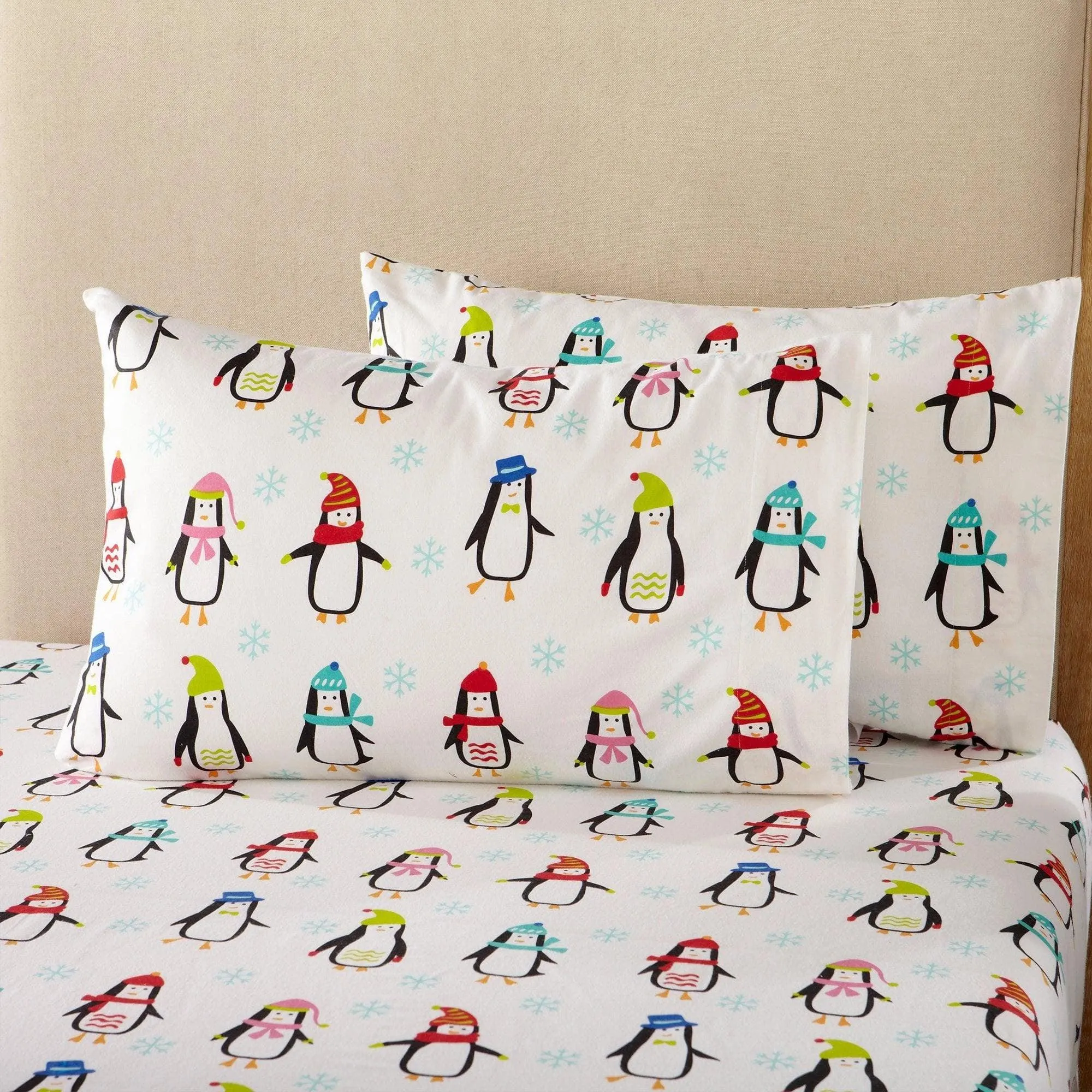 Winter Penguins Cotton Flannel Sheets