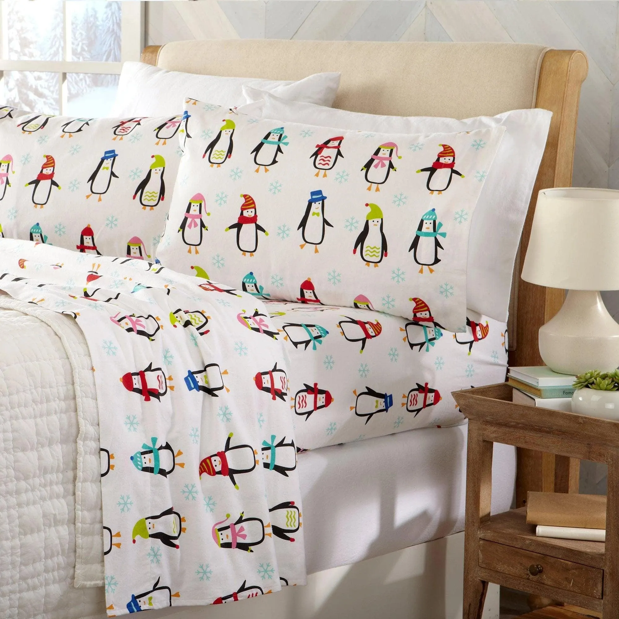 Winter Penguins Cotton Flannel Sheets