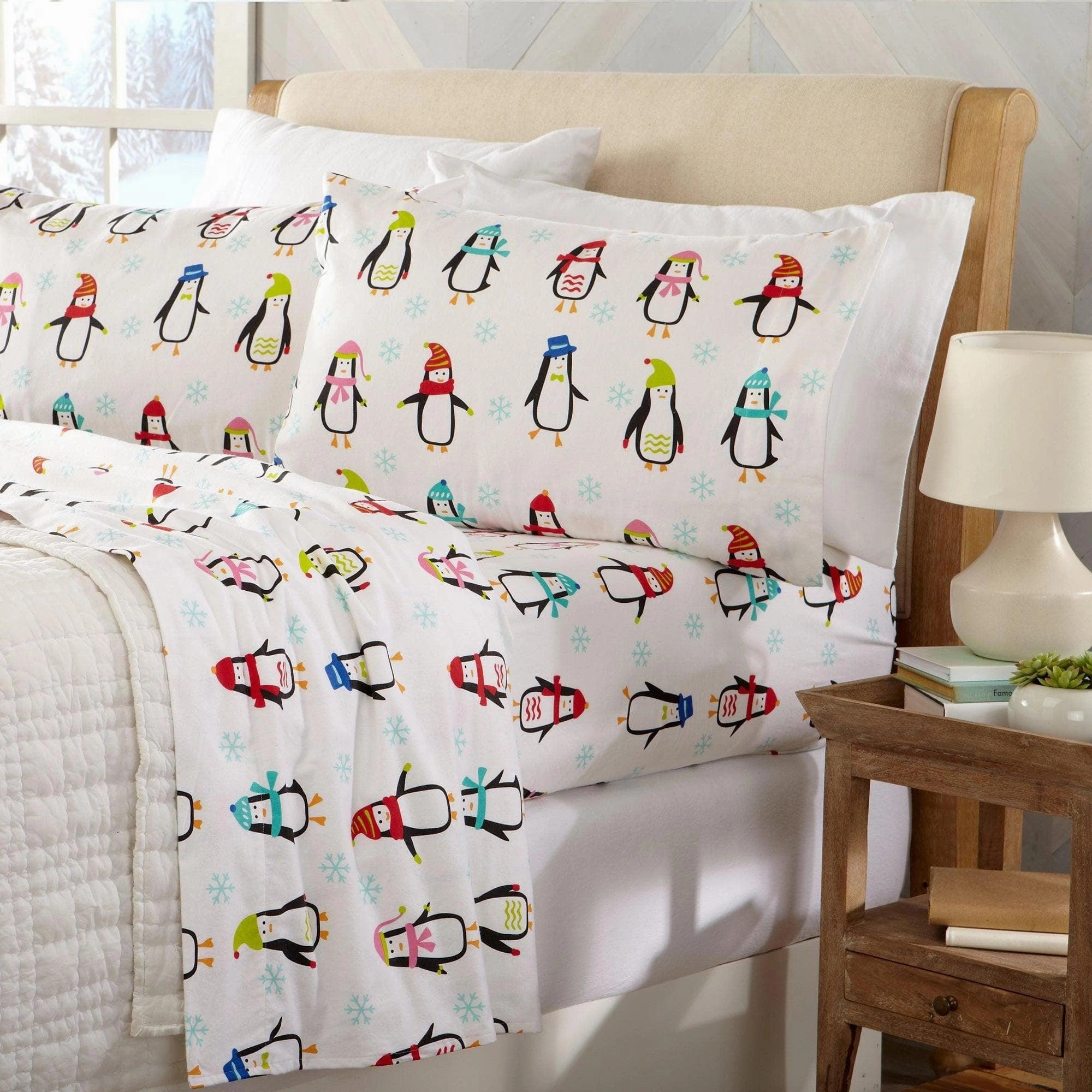 Winter Penguins Cotton Flannel Sheets