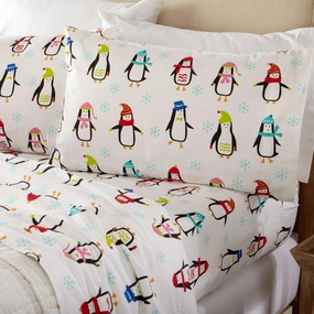 Winter Penguins Cotton Flannel Sheets luxury bedding, duvet cover