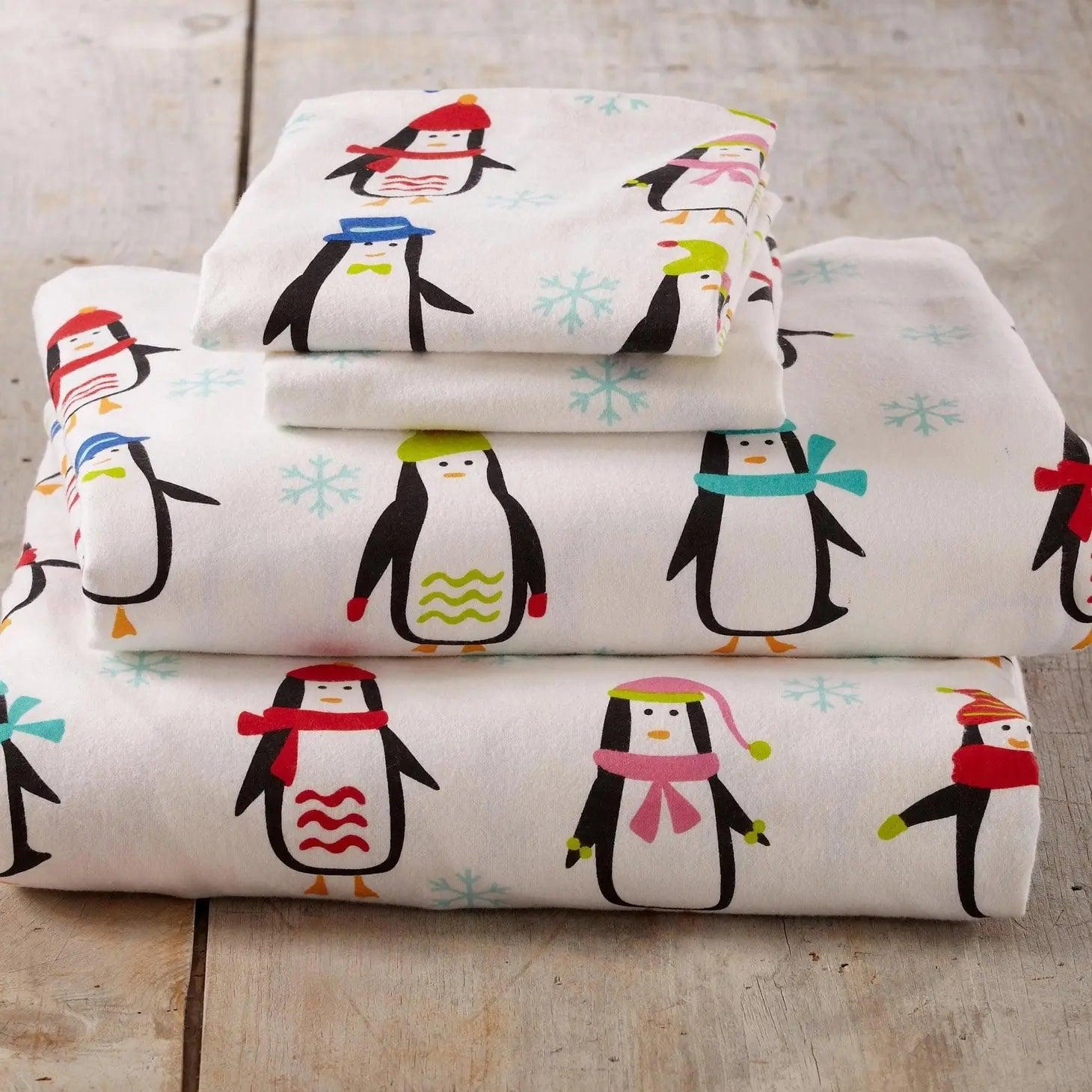 Winter Penguins Cotton Flannel Sheets