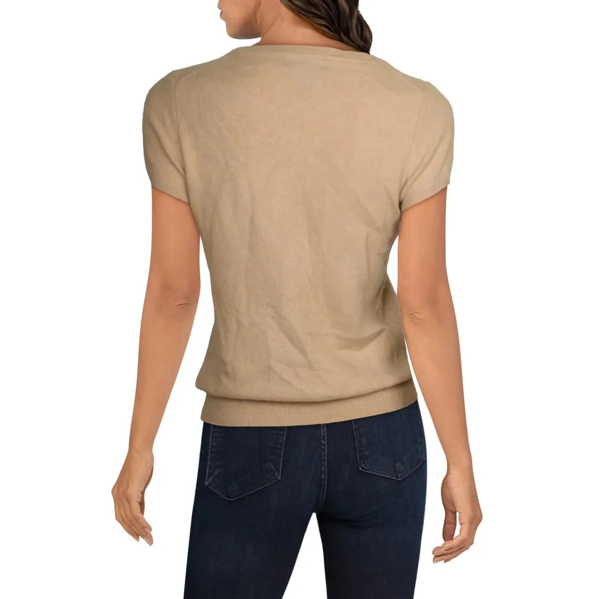 Womens Cashmere Short Sleeves Pullover Sweater
