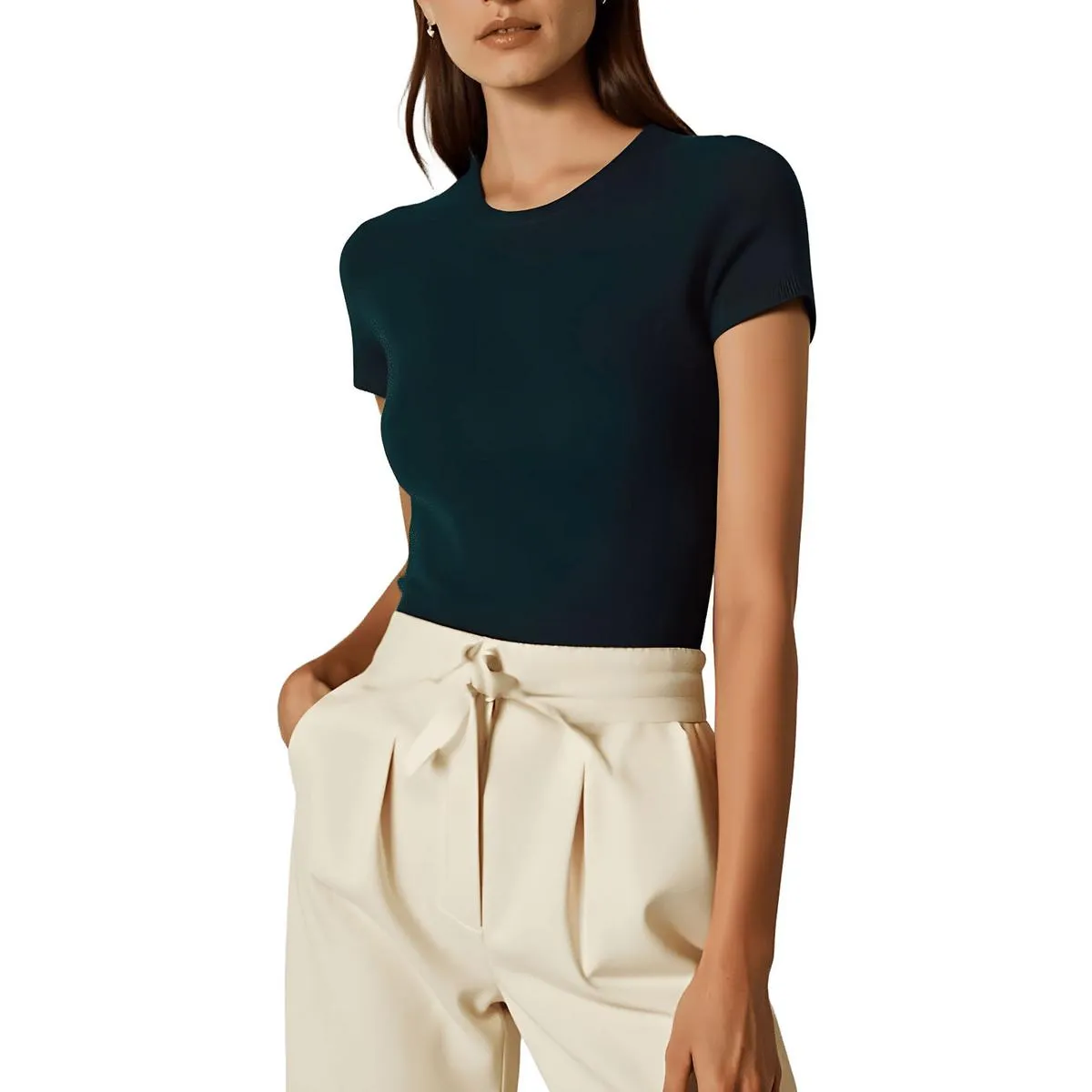 Womens Cashmere Short Sleeves Pullover Sweater