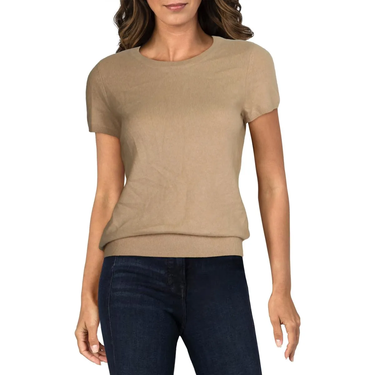 Womens Cashmere Short Sleeves Pullover Sweater