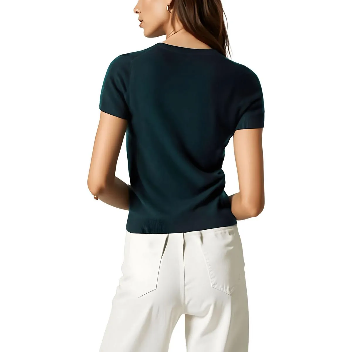 Womens Cashmere Short Sleeves Pullover Sweater
