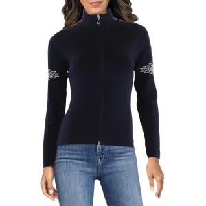 Womens Contrast Trim Knit Full Zip Sweater