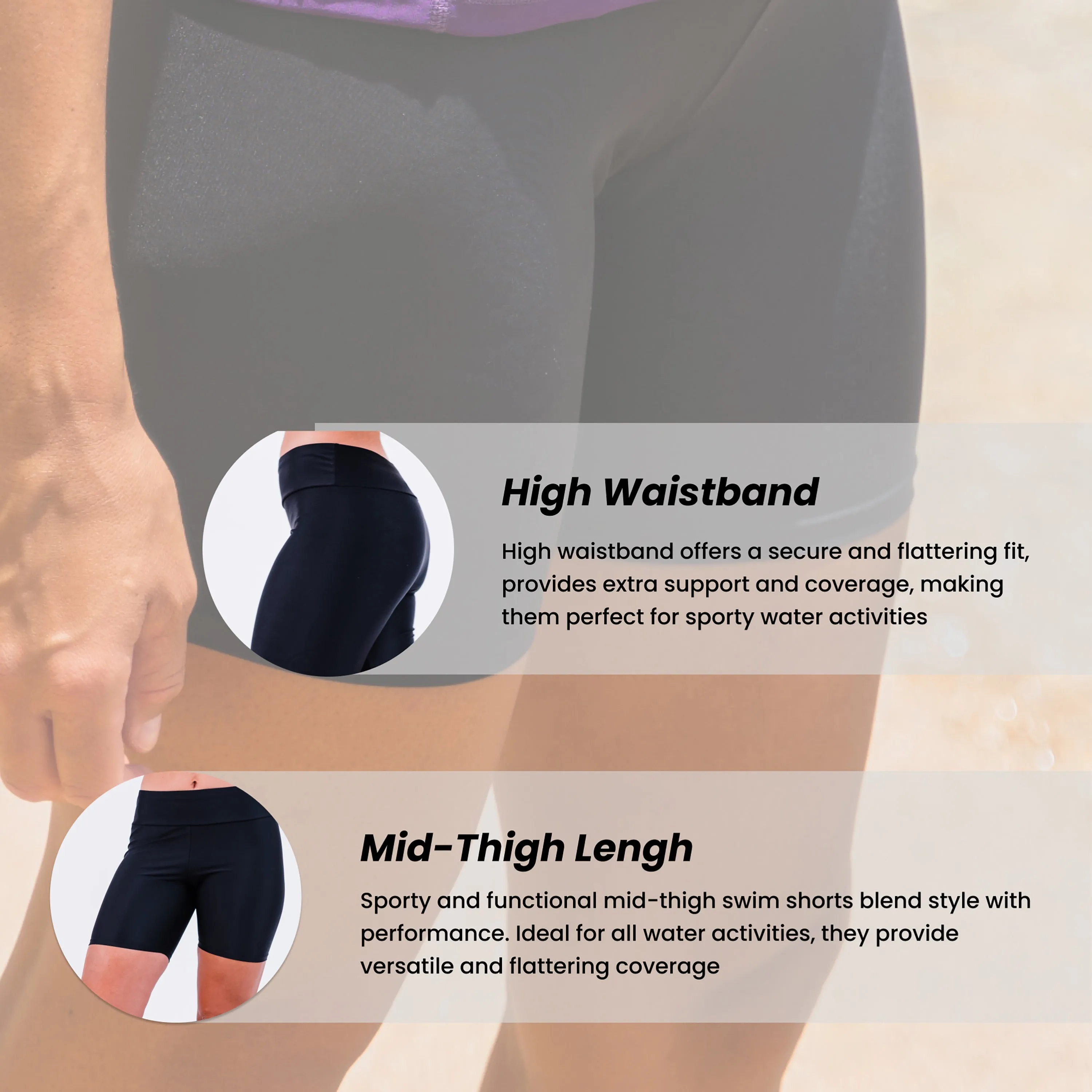 Women's High Waisted Mid-Thigh Swim Shorts - Patterns