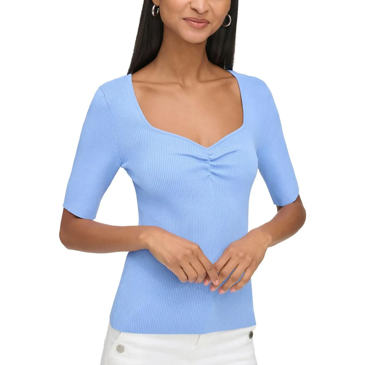 Womens Sweetheart Neck Fitted Pullover Sweater