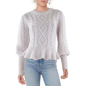 Womens Wool Cable Knit Crewneck Sweater