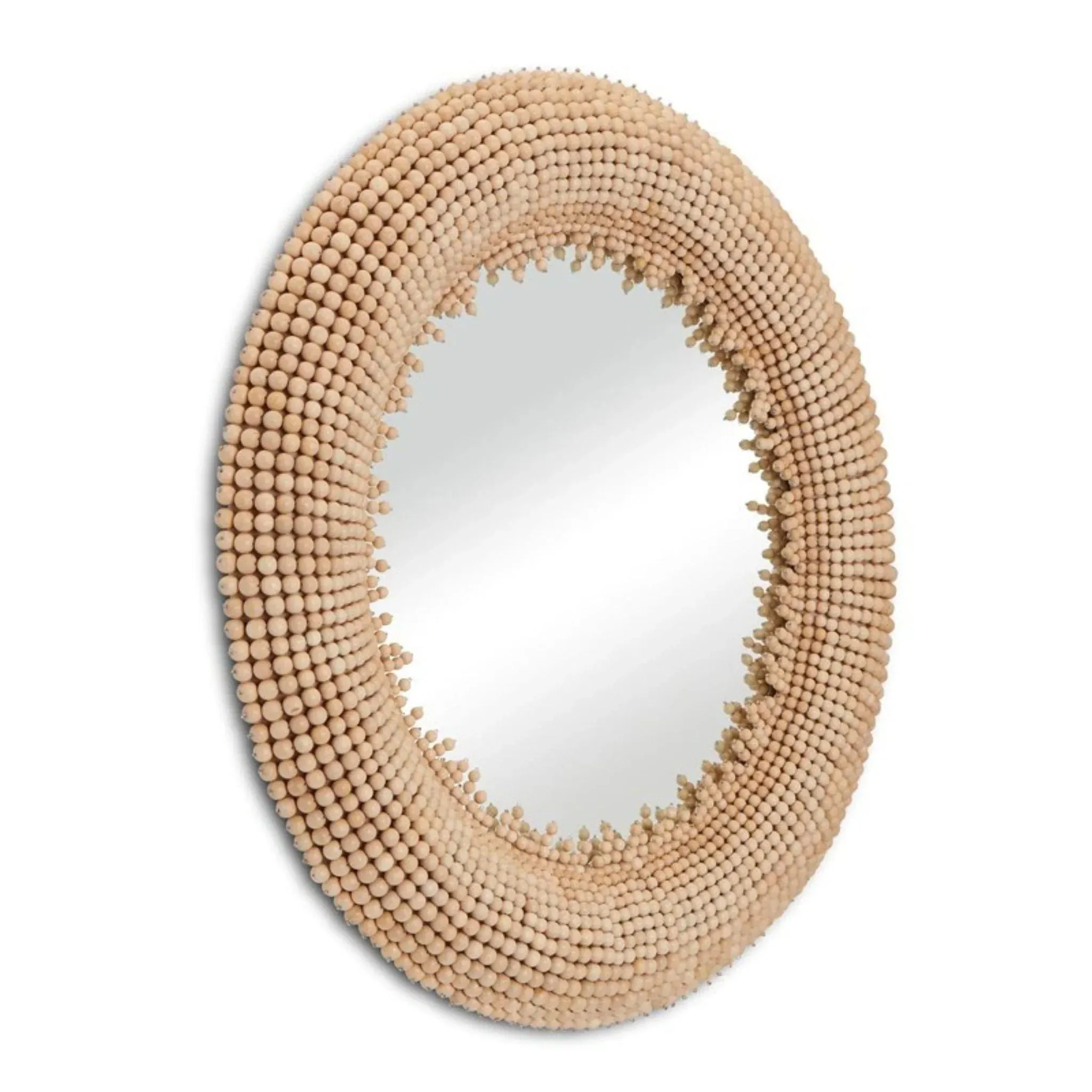 Wood Bead Round Wall Mirror