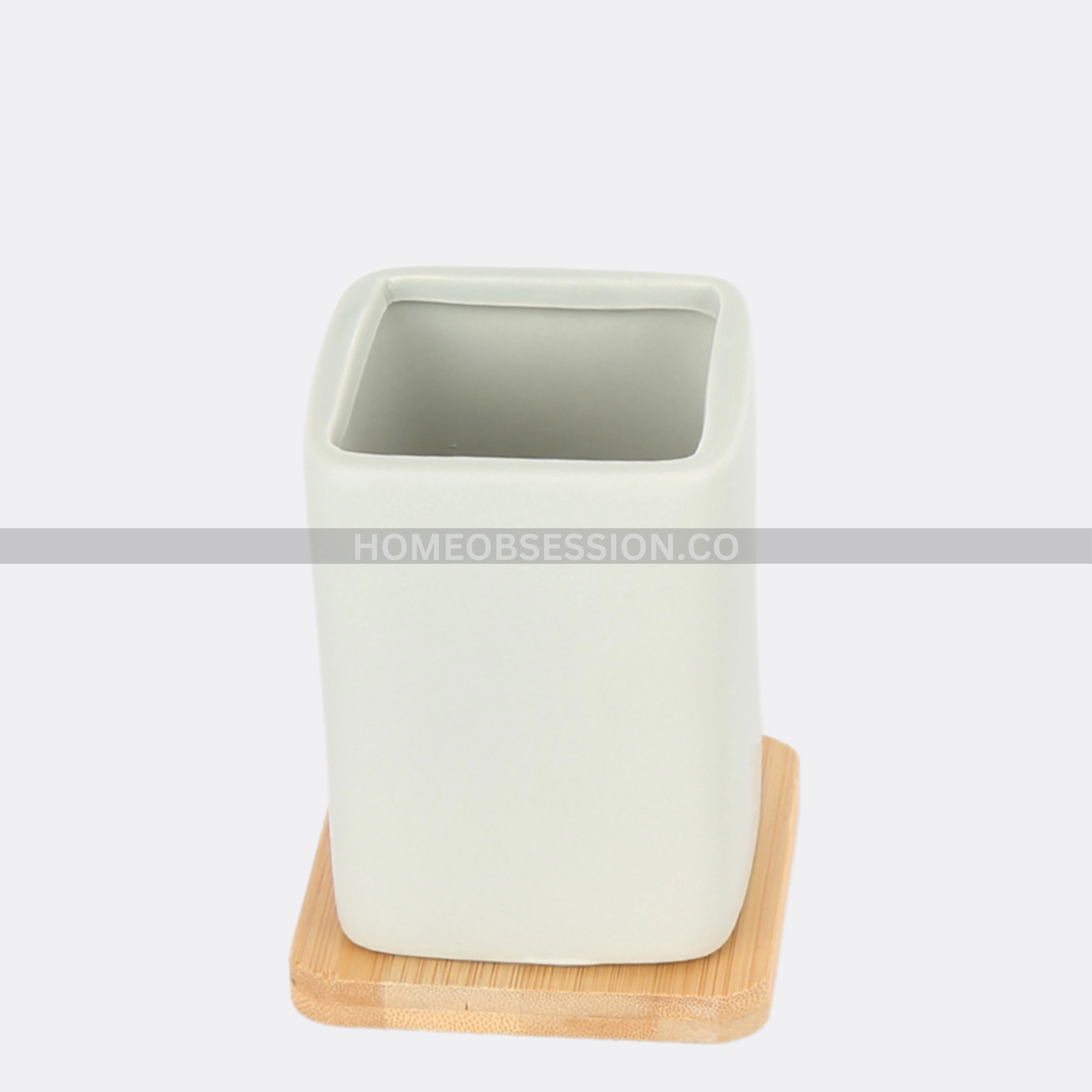 Wooden & Ceramic Grey Bath Set