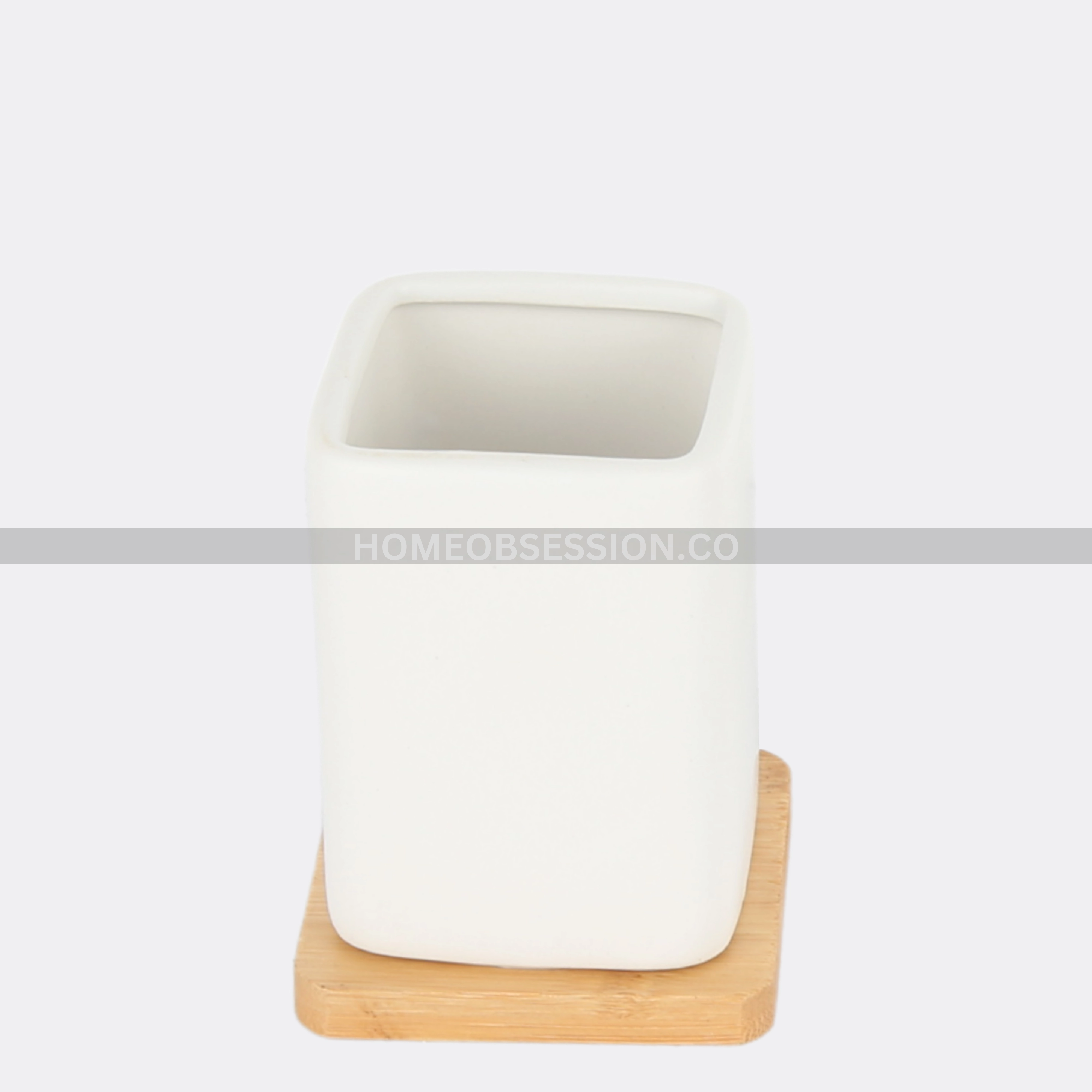 Wooden & Ceramic White Bath Set