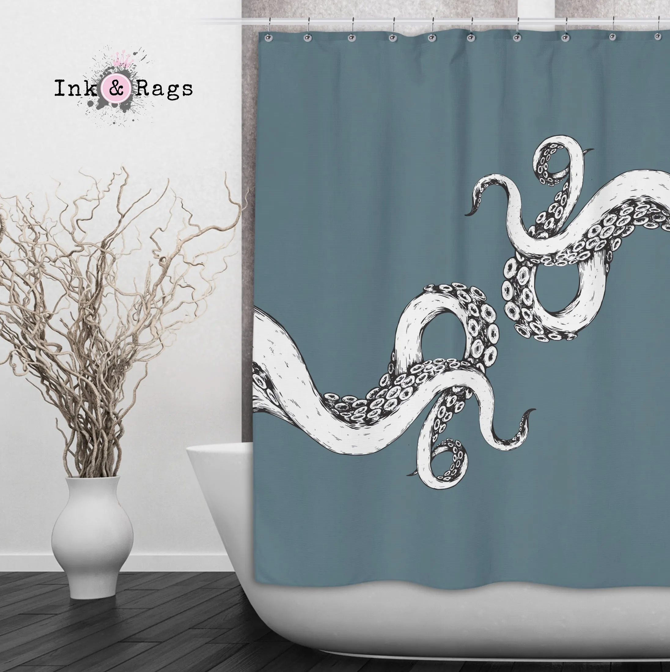 Wrapped in Tentacles Ocean Blue Octopus Shower Curtains and Optional Bath Mats Lighting,Lamps Fixtures