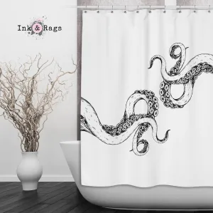 Wrapped in Tentacles White Octopus Shower Curtains and Optional Bath Mats Lighting,Lamps Fixtures