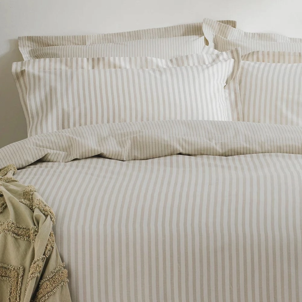 Yard Hebden Mlange Stripe 100% Cotton Duvet Cover Set Natural
