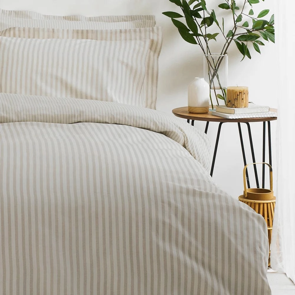 Yard Hebden Mlange Stripe 100% Cotton Duvet Cover Set Natural