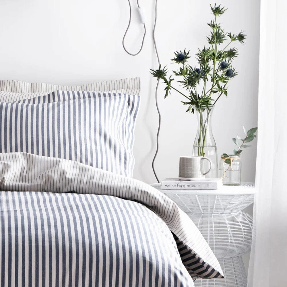 Yard Hebden Mlange Stripe 100% Cotton Duvet Cover Set Navy/Grey