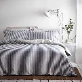 Yard Hebden Mlange Stripe 100% Cotton Duvet Cover Set Navy/Grey Bedding,luxury bedding sets