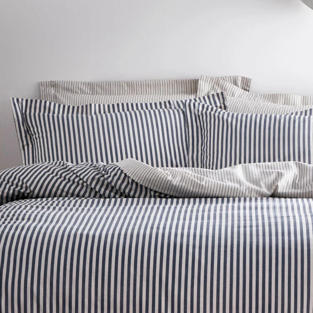 Yard Hebden Mlange Stripe 100% Cotton Duvet Cover Set Navy/Grey