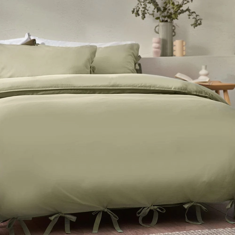 Yard Mallow Bow Tie Duvet Cover Set Soft Sage