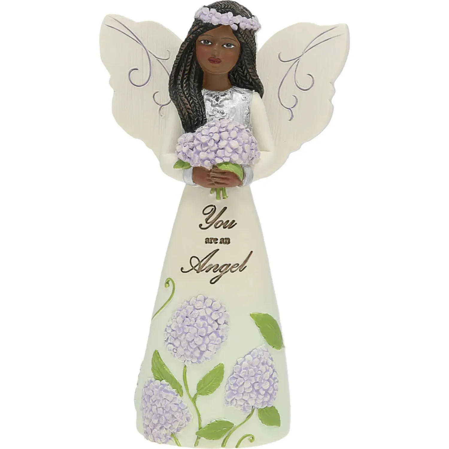 You Are An Angel 5" Ebony Angel Figurine Holding Hydrangeas Decorative Mirror,Home Decor Mirror