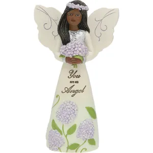 You Are An Angel 5" Ebony Angel Figurine Holding Hydrangeas Decorative Mirror,Home Decor Mirror