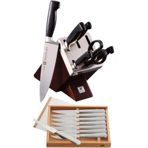 Zwilling Four Star 7-Piece Knife Block Set With Bonus Steak Knife Set 35145-015 jute rug, burlap rug